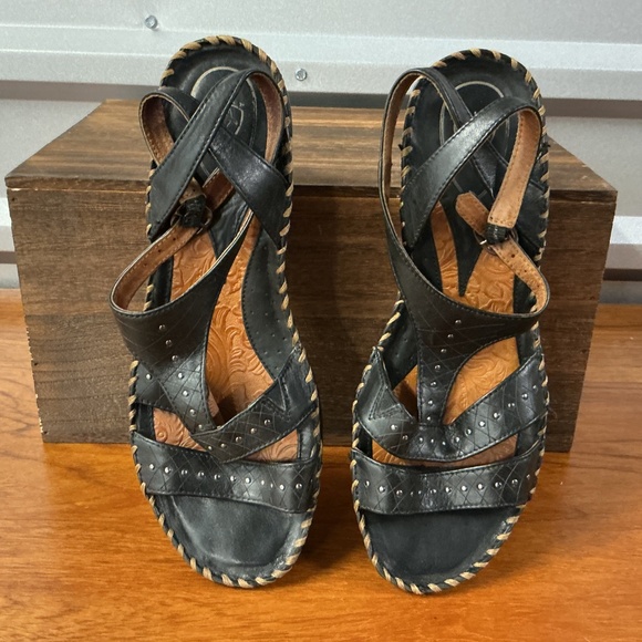 Ariat Women Black Leather Wedge Sandals Strappy Slingback Open Toe Size 10 - Picture 6 of 9